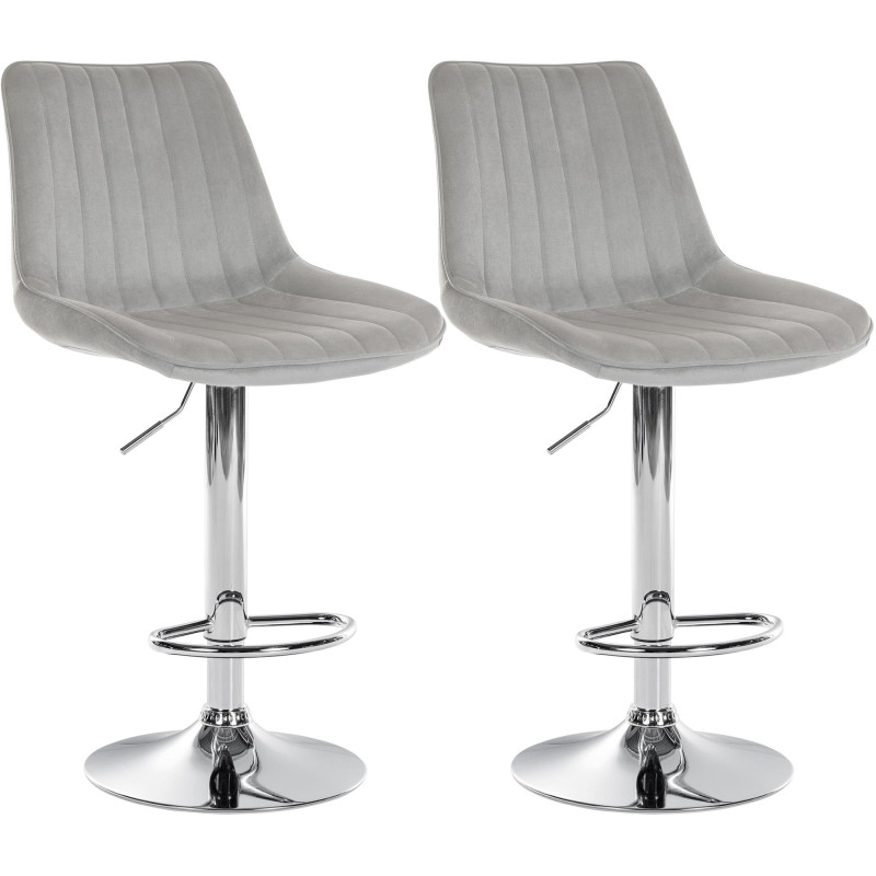 Lot de 2 tabourets de bar Toni velours chromé gris
