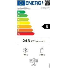 Réfrigérateur congélateur haut - CONTINENTAL EDISON -  413L - Total No Frost  - inox - L70 cm x H 178 cm