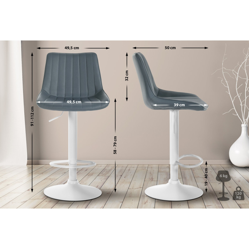 Tabouret de bar Toni en cuir artificiel gris