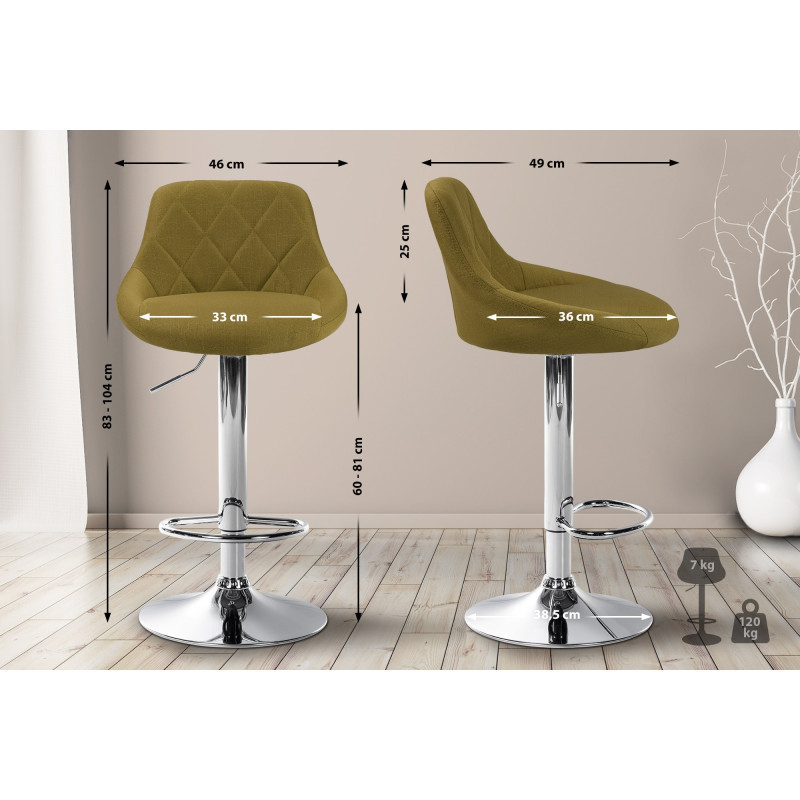 Tabouret de bar Lazio, tissu, chrome vert