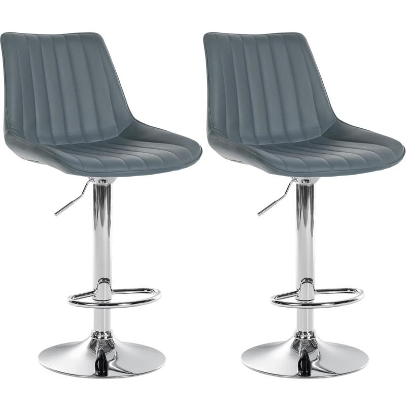 Lot de 2 tabourets de bar Toni simili cuir chromé gris