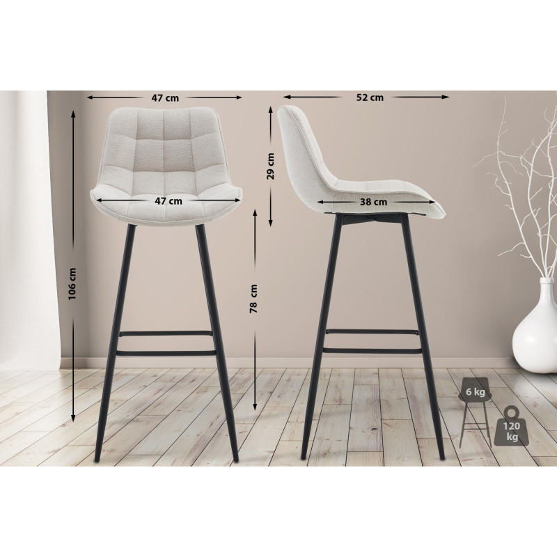 Tabouret de bar en tissu Dartford crème