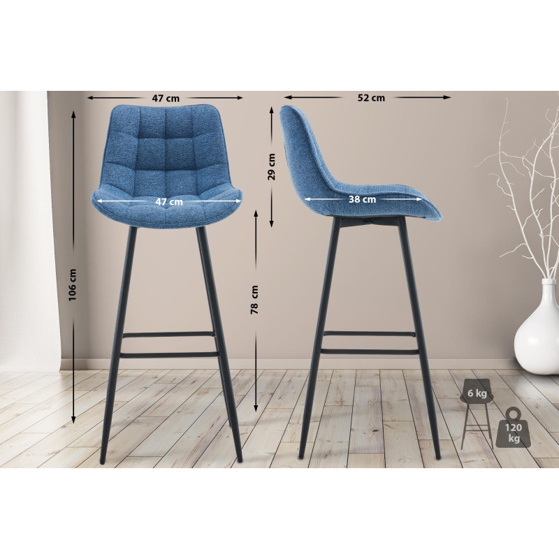 Tabouret de bar en tissu Dartford bleu