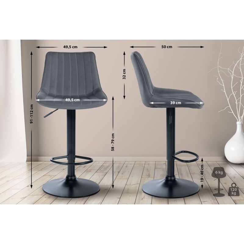 Tabouret de bar Toni en tissu gris