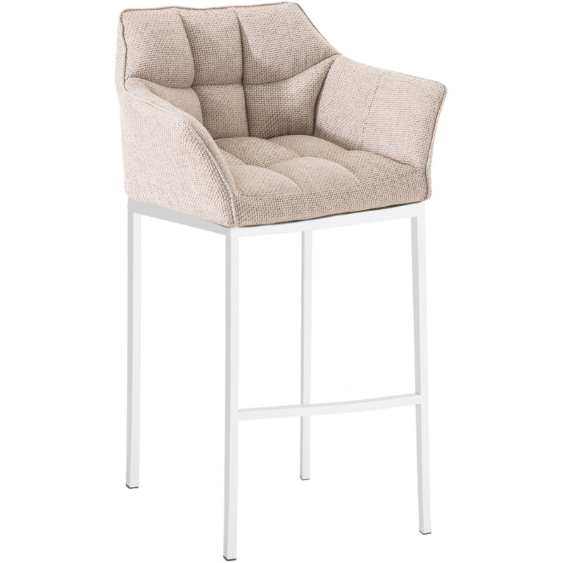 Tabouret de bar Damaso en tissu blanc, avec piètement à 4 pieds. ivoire