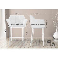 Tabouret de bar Damaso à 4 pieds, blanc blanc