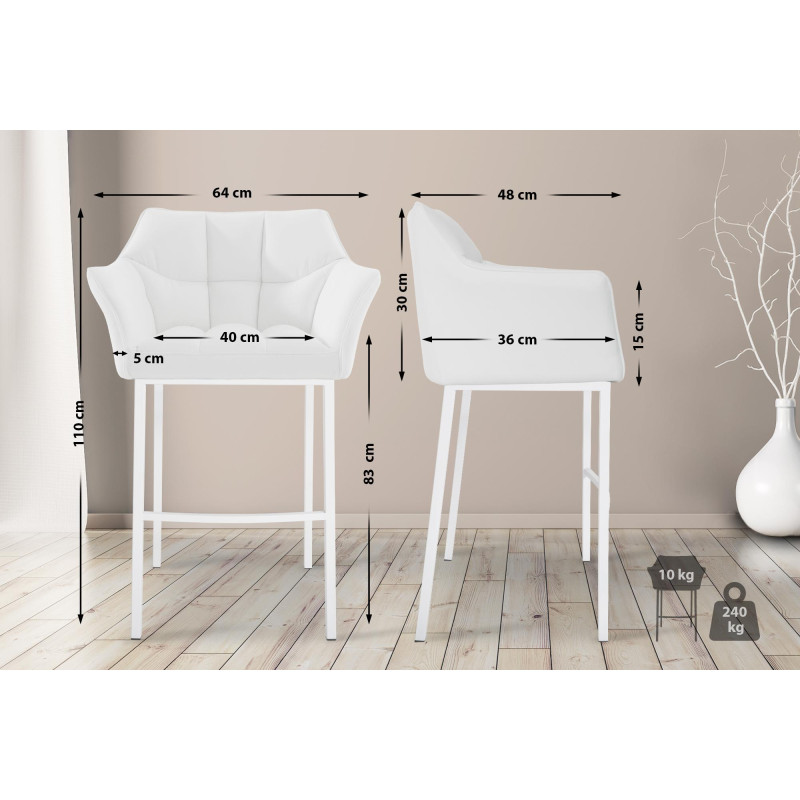 Tabouret de bar Damaso à 4 pieds, blanc blanc