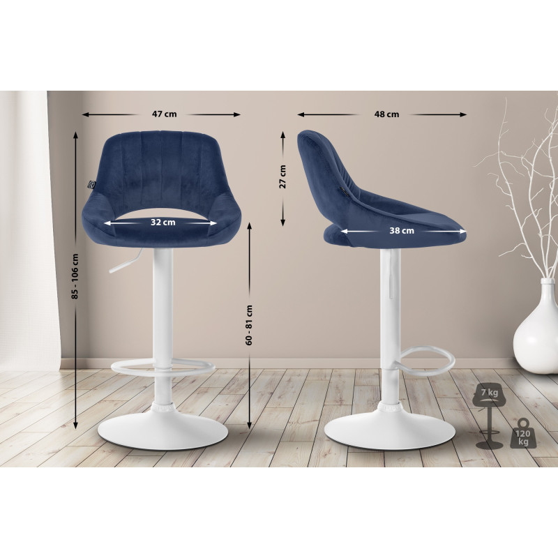 Lot de 2 tabourets de bar Milet velours W bleu
