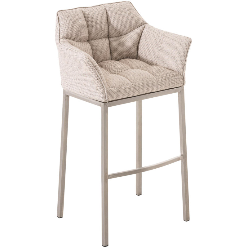Tabouret de bar en tissu Damaso E avec structure à 4 pieds ivoire