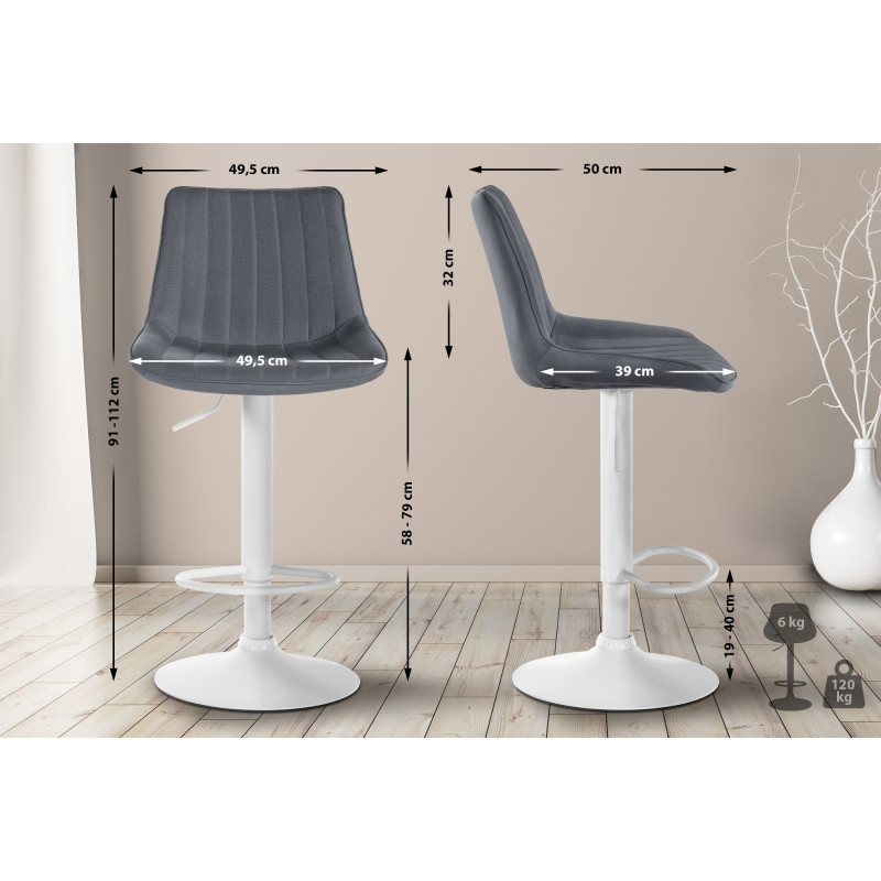 Tabouret de bar Toni en tissu gris