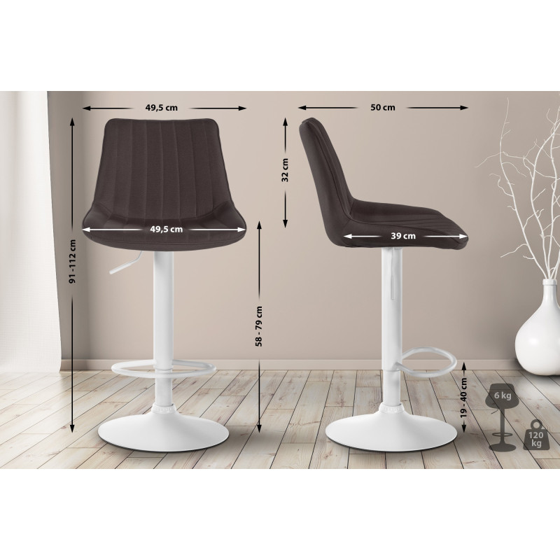 Tabouret de bar Toni en tissu taupe