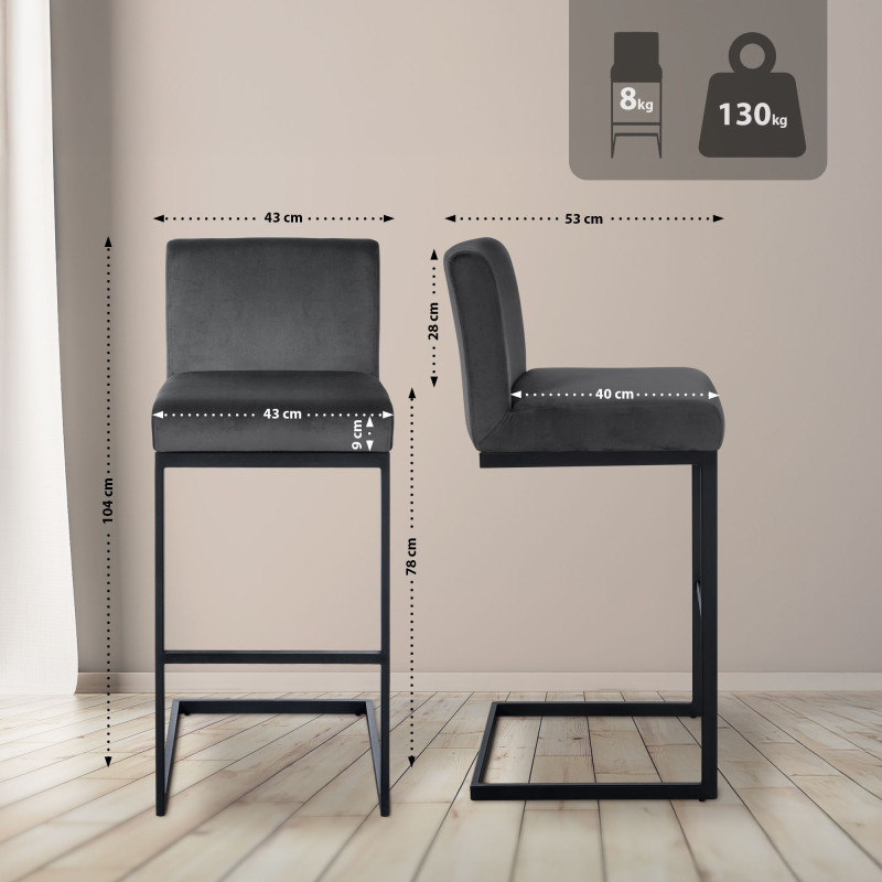 Tabouret de bar en velours Hopewell B gris foncé