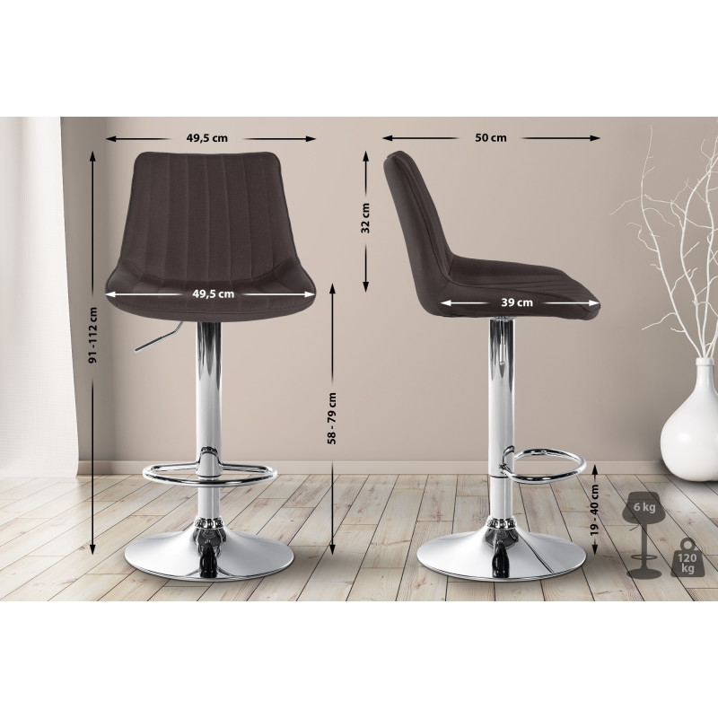 Tabouret de bar Toni tissu chromé taupe