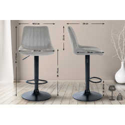 Tabouret de bar Toni velours gris
