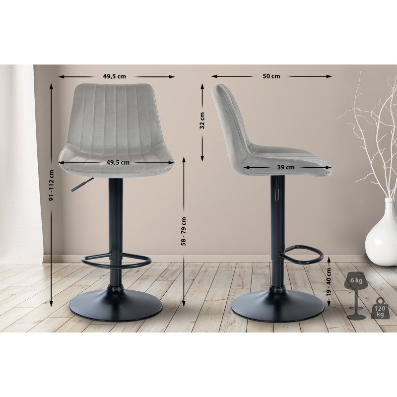 Tabouret de bar Toni velours gris