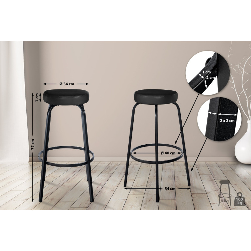 Tabouret de bar Kamari en cuir artificiel noir