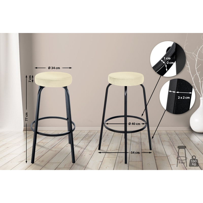 Tabouret de bar en velours Kamari crème