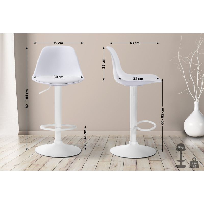 Tabouret de bar Kiel, similicuir blanc