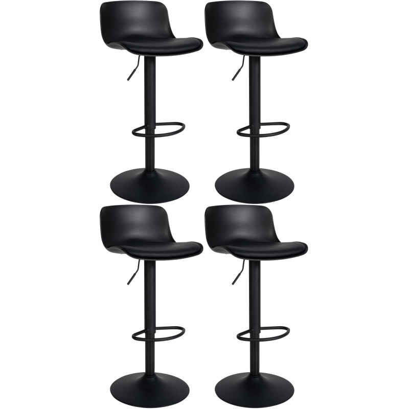 Ensemble de 4 tabourets de bar Almada en similicuir noir