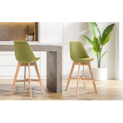 Ensemble de 2 tabourets de bar Cannes, tissu naturel vert