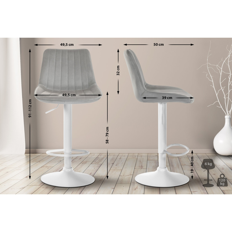 Tabouret de bar Toni velours gris