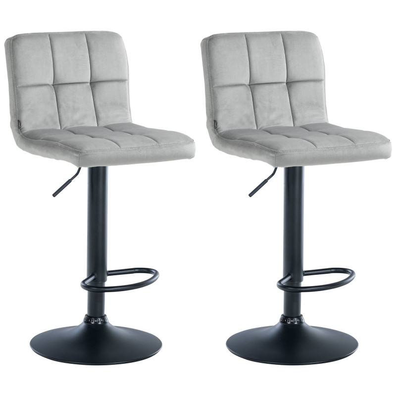 Lot de 2 tabourets de bar en velours Pérou gris