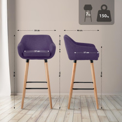 Ensemble de 2 tabourets de bar Grant en tissu violet
