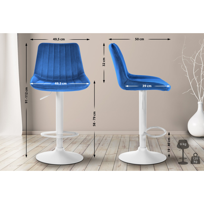 Tabouret de bar Toni velours bleu