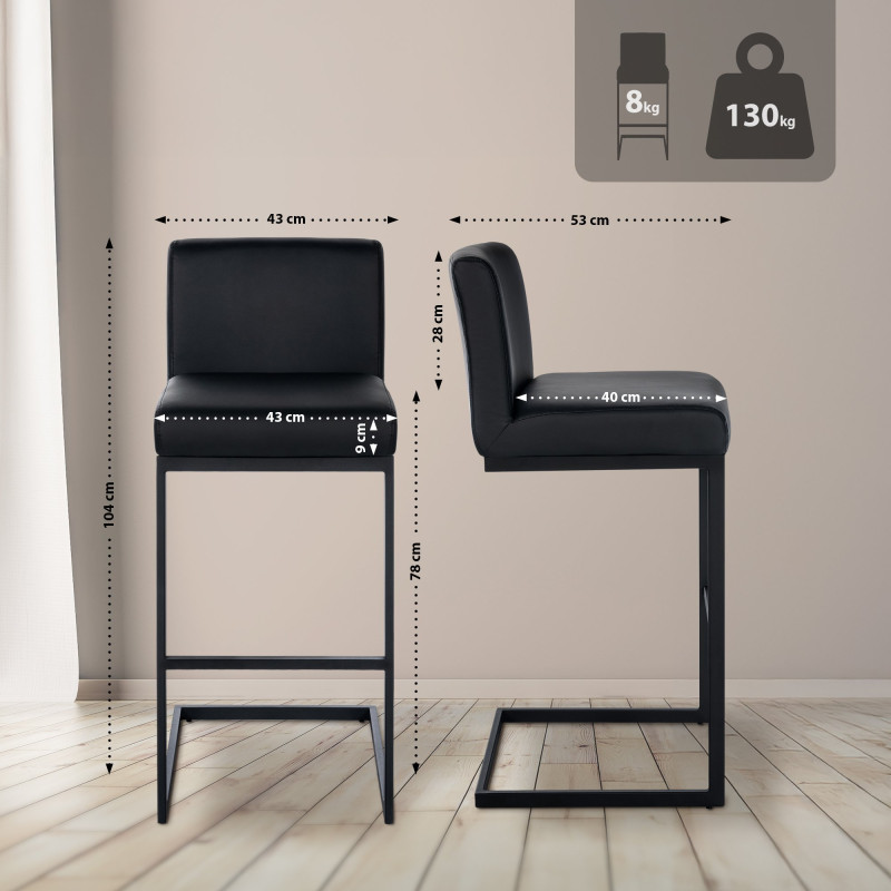 Tabouret de bar Hopewell en cuir artificiel B noir