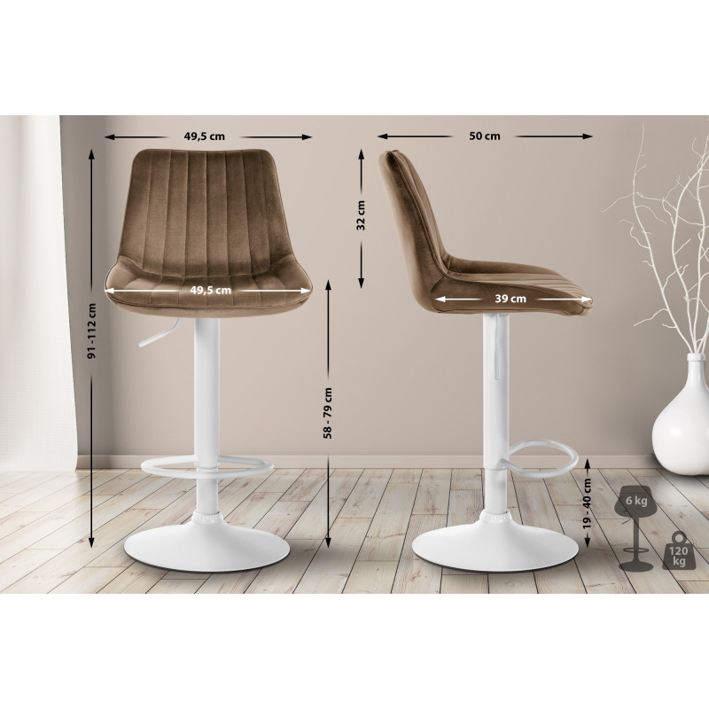 Tabouret de bar Toni velours brun