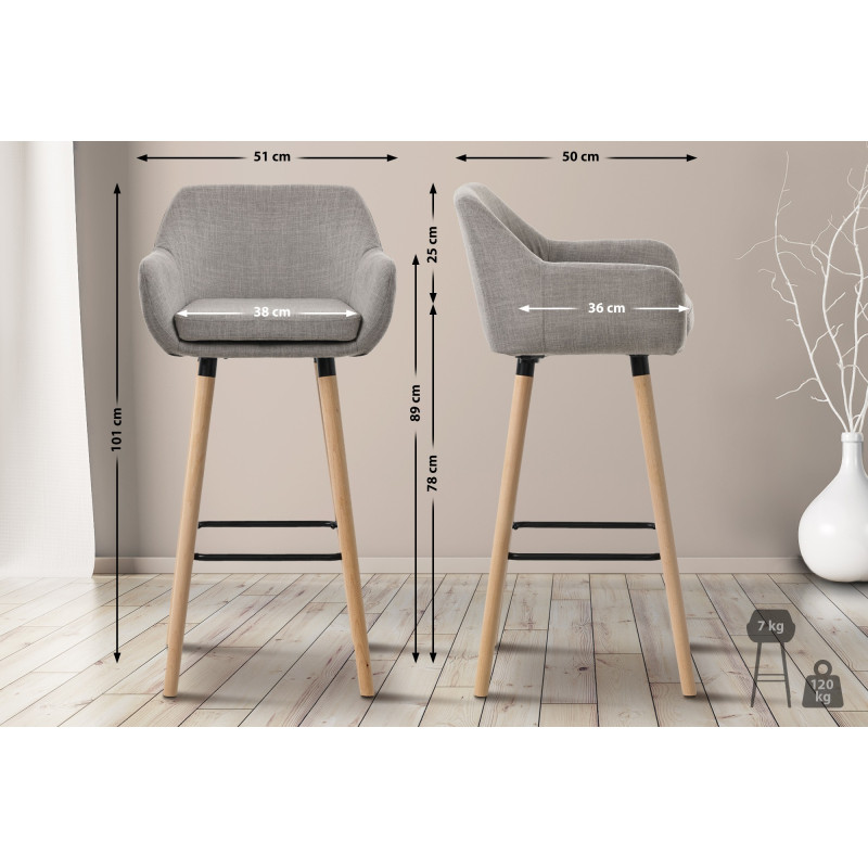 Lot de 2 tabourets de bar en tissu Grant gris