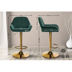 Tabouret de bar Braga en velours doré vert foncé