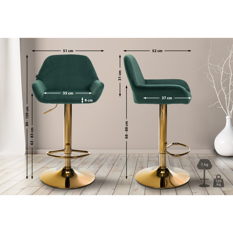 Tabouret de bar Braga en velours doré vert foncé