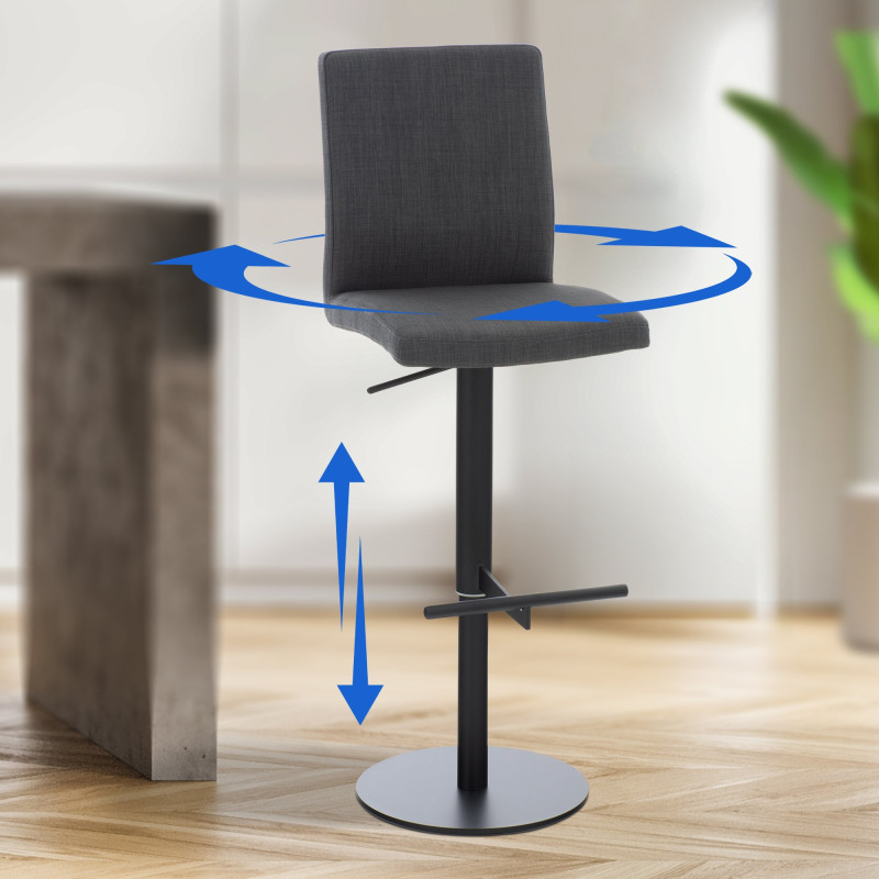 Tabouret de bar Cadiz, tissu noir gris foncé