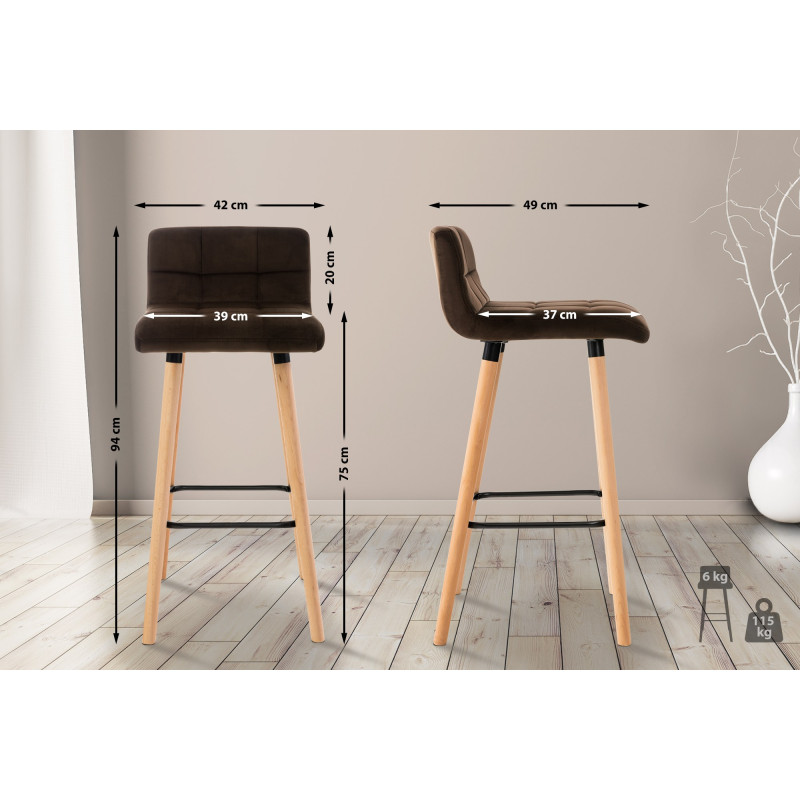 Tabouret de bar en velours Lincoln brun
