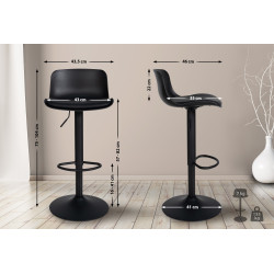 Tabouret de bar Almada en cuir artificiel noir