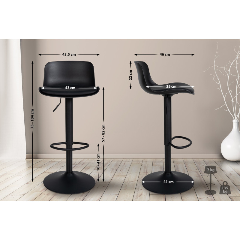 Tabouret de bar Almada en cuir artificiel noir