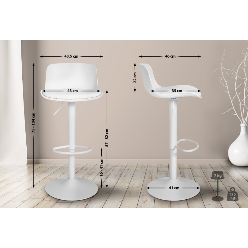 Tabouret de bar Almada en cuir artificiel blanc