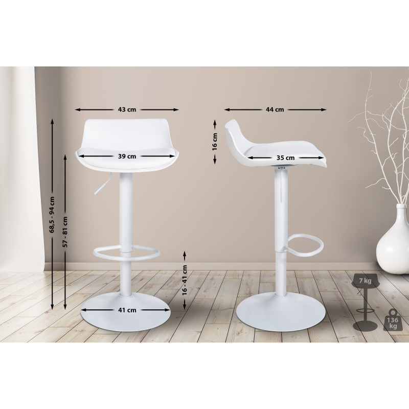 Tabouret de bar Aveiro en cuir artificiel blanc