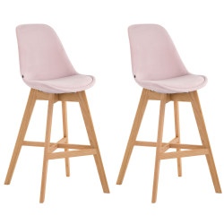 Ensemble de 2 tabourets de bar Cannes en velours, finition naturelle rose
