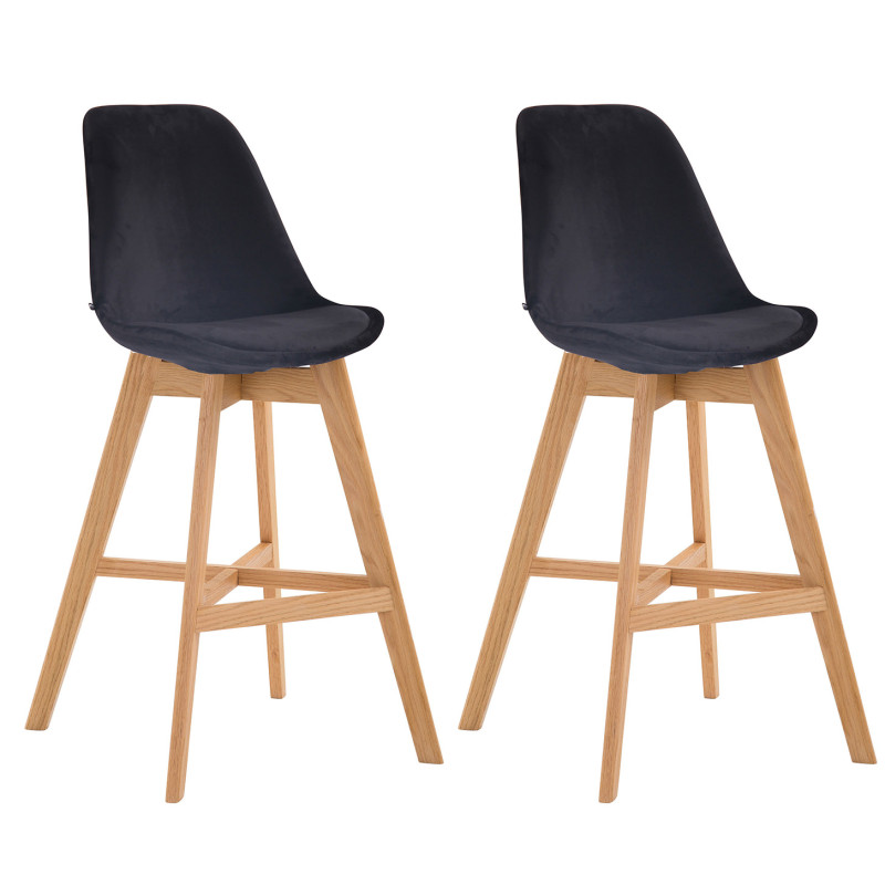 Ensemble de 2 tabourets de bar Cannes en velours, finition naturelle noir