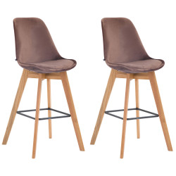 Ensemble de 2 tabourets de bar Metz en velours naturel brun