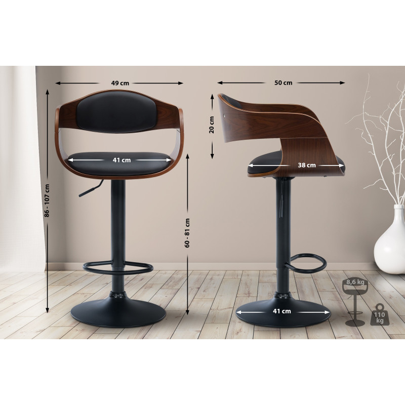 Tabouret de bar Kingston B en similicuir noyer/noir