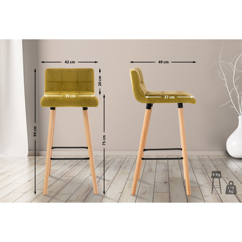 Ensemble de 2 tabourets de bar Lincoln en velours jaune