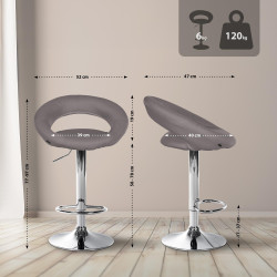 Tabouret de bar Olinda, tissu, chrome gris