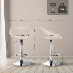Tabouret de bar Olinda, tissu, chrome crème