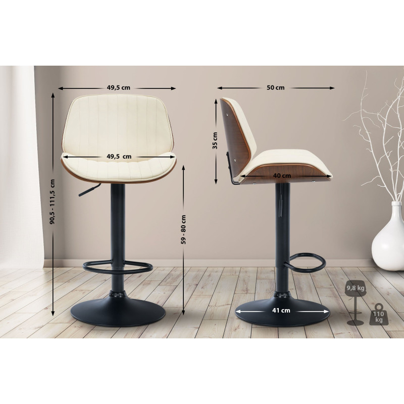 Tabouret de bar Nova, simili cuir noix/crème