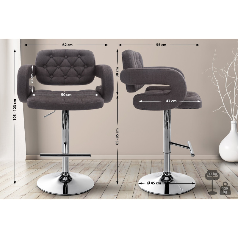 Ensemble de 2 tabourets de bar Dublin, tissu C gris foncé