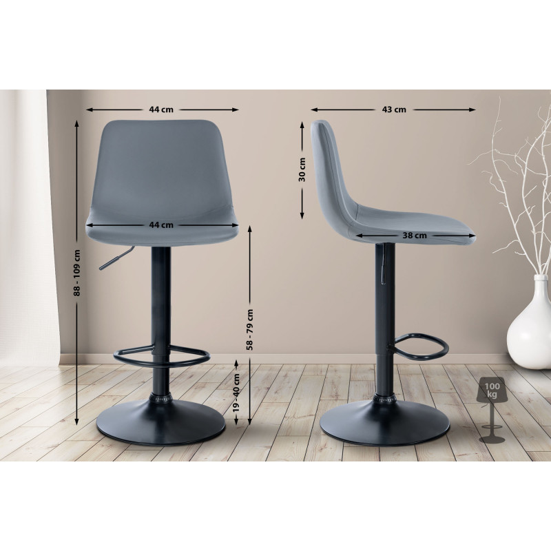 Tabouret de bar Divo simili cuir gris