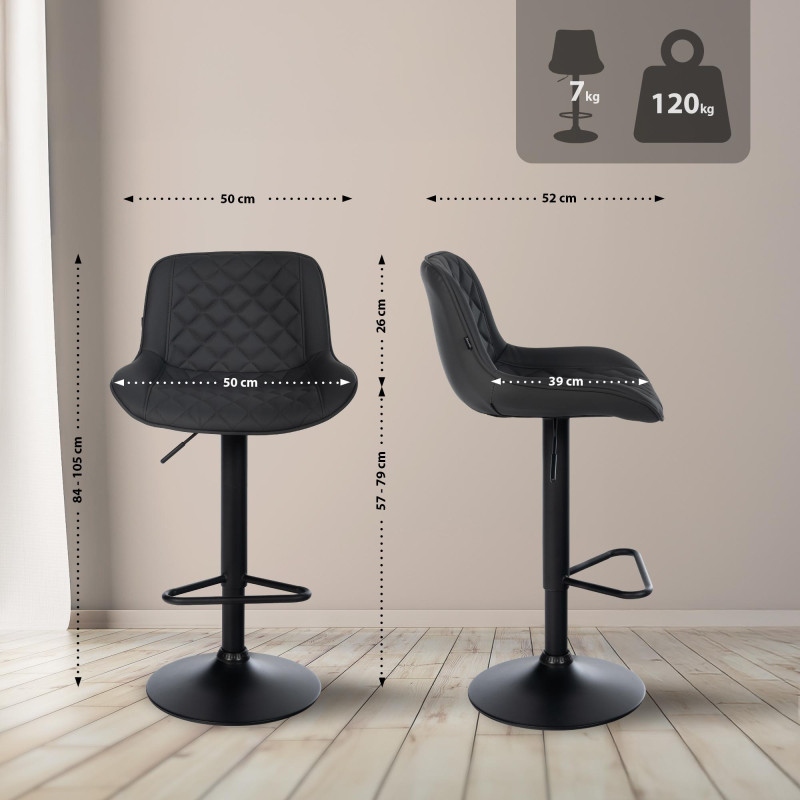 Tabouret de bar Kasson en cuir artificiel noir